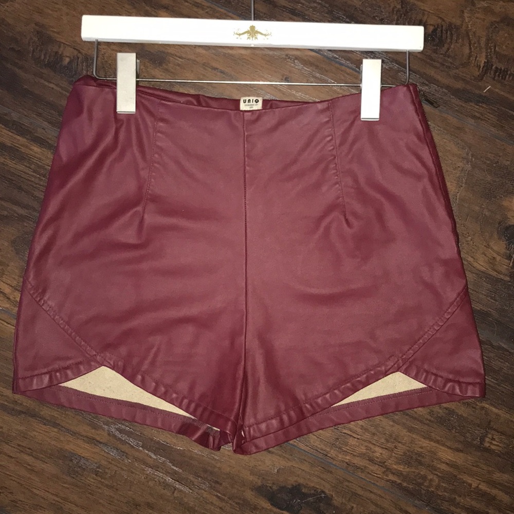 Maroon pleather shorts